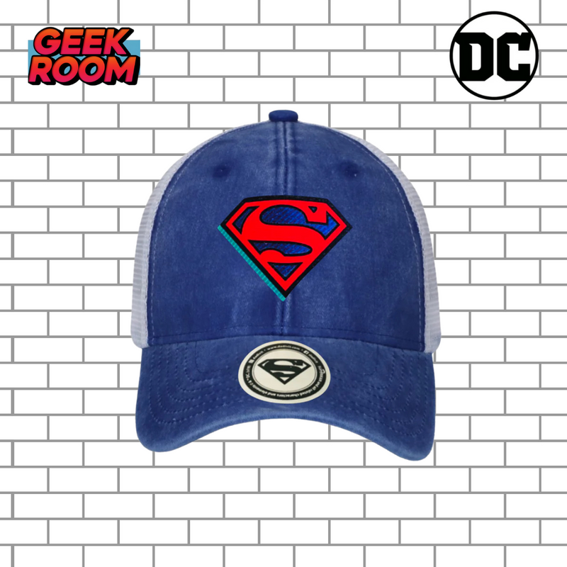 DC Comics Superman “The Man of Steel” Royal Blue & White Vintage Trucker